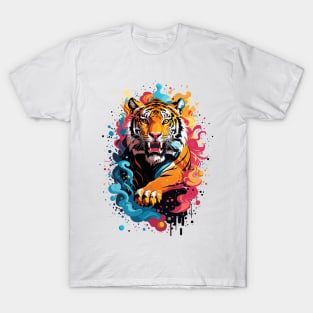 Color Splash Fierce Tiger Design T-Shirt